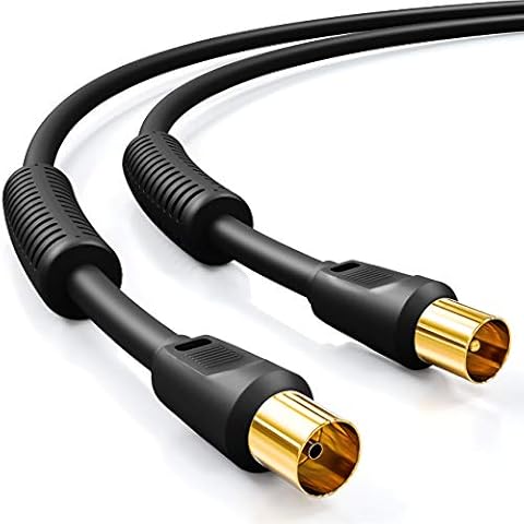 deleyCON 2m TV Antennenkabel Koaxial Kabel HDTV 4-fach Schirmung 2x Ferritkern Mantelstromfilter DVB-T DVB-T2 Radio DAB - Schwarz Cover