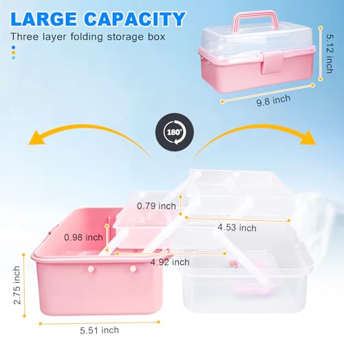 Image of Tackle Box Organizers and Storage,10inch Craft Organizers and Storage,Three-Layer Sewing Box With 2 Trays,Medicine Storage Box With Handle For Nail、Makeup、Diamond Painting、Building Blocks (PINK)