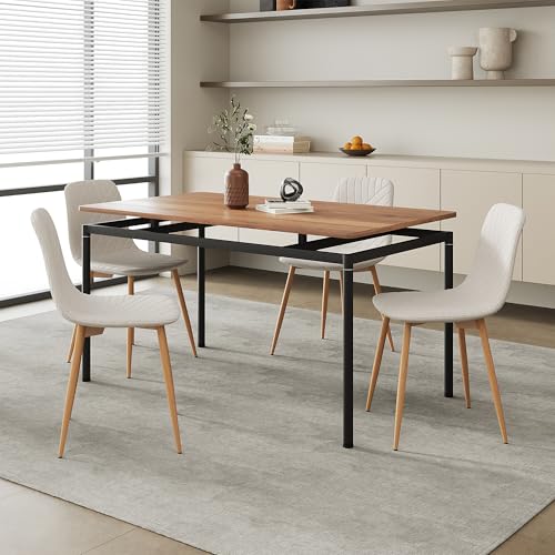 [en.casa] Mesa Comedor con 4 Sillas de Comedor Hemnes Conjunto Mesa y Sillas para Cocina Salón Despacho Rectangular máx. 120 kg/Silla MDF Metal Tela - Efecto Roble/Beige