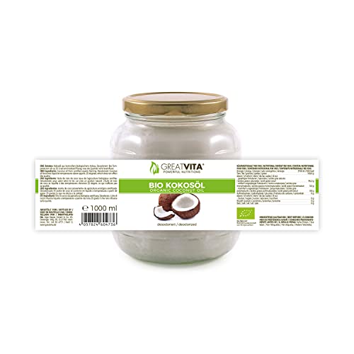 GreatVita Bio Kokosöl, Geschmacksneutral (desodoriert), 1000 ml zum Kochen