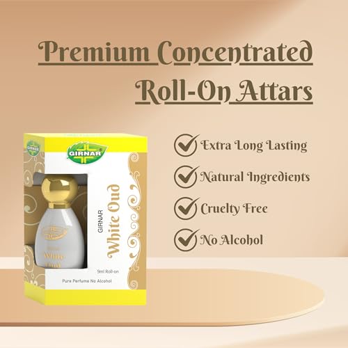 Image of Girnar White Oud Attar 9ml | Non-Alcoholic Premium Concentrated Perfume | Tangy Lemon, Freesia, Sweet & Spicy Amber, Musky Woody Scent