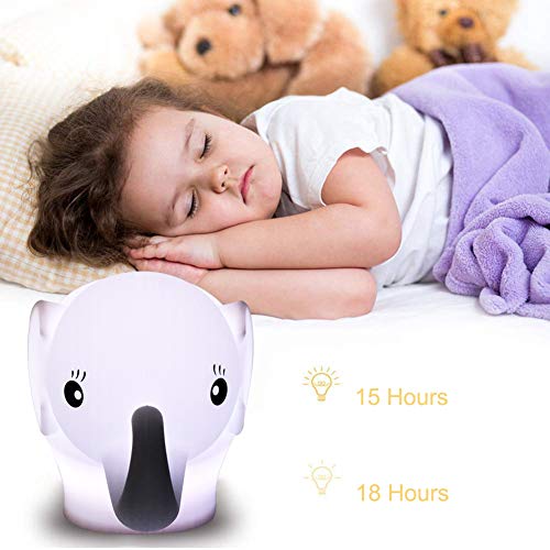 Image of Night Light Kids with Cute Elephant Design Children's Room LED Bedside Lamp with Changeable RGB Colors Rechargeable Night Light Compatible with Touch-Control & Remote Control - Elephant