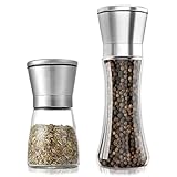 Salz Und Pfeffermühle 2er Set, Edelstahl Gewürzmühle Mit Keramikmahlwerk, Salz Und Pfeffermühle Für Grobes Salz, 13.5 Cm Und 19.2 Cm Höhe