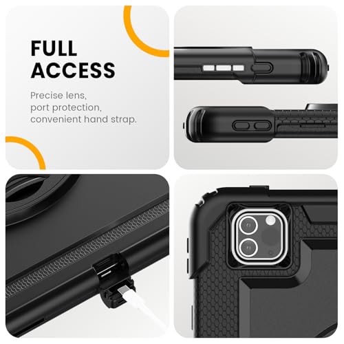 Timecity Case for iPad 9th/ 8th/ 7th Generation 10.2 inch (Case for iPad 9/8/ 7 Gen): with Strong Protection, Screen Protector, Hand/Shoulder Strap, Rotating Stand, Pencil Holder