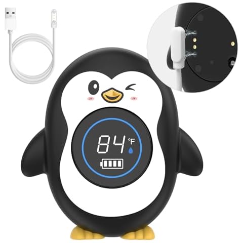 LEDFAAH Rechargeable Bath Thermometer| Safety Baby Shower Thermometer| Auto On/Off Bathtub Water Thermometer with Colorful Temperature Indicator Ring Cover