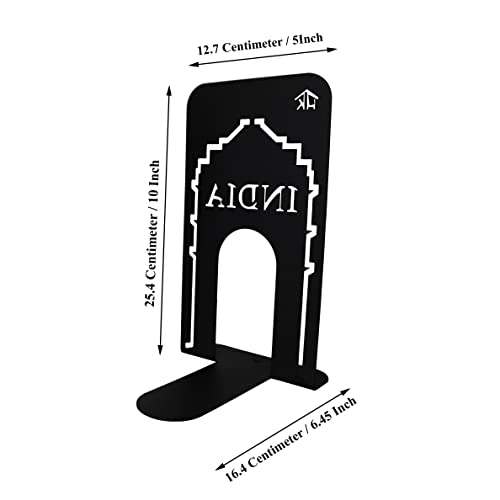 Image of Office Bookends Library Bookend by HeavenlyKraft, India Gate Design Metal Bookends for Office & Library, Black Color, 10 Inch Tall (10 Inch Tall Pack of 2)