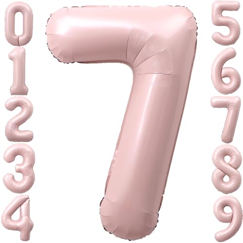 Image of 40 Inch Light Pink Number 7 Foil Big 0-9 Giant Digital Balloon | 7th for Birthday Anniversary Graduation Decorations