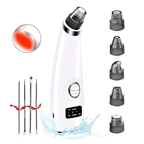 Blackhead Remover Vacuum - Ralthy Electric Blackhead Removal Tools Pore Cleaner Extractor Fast USB Rechargeable Pore Vacuum Including 4 Patterns and 5 Suction Probes for Women and Men [Hot Compress]