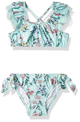 Seafolly Girls' Ruffle Sleeve Bikini Swimsuit Set with Criss Cross Back, Multi, 3