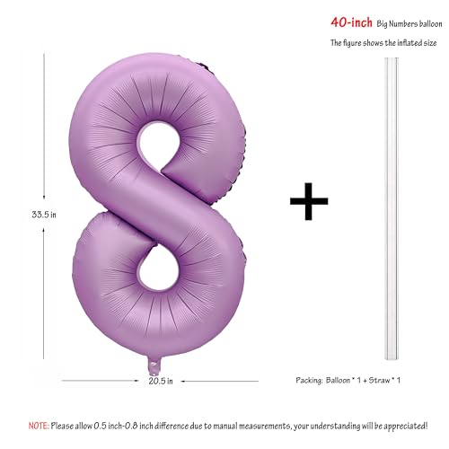 Image of 40 In Matte Lavender Purple Birthday Number 8 Helium Foil Mylar Balloon | Helium Foil Mylar, Suitable Boys' And Girls', 8st 18th Birthday Parties, Anniversary Celebration, Zero Balloon Purple paryt