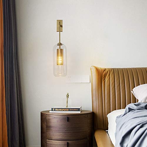 Lámpara de noche para dormitorio en cobre y cristal de 54 cm