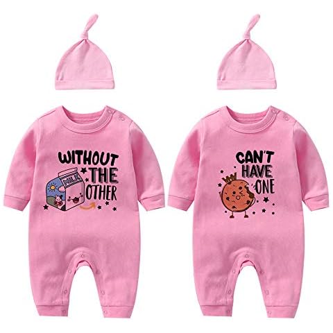 YSCULBUTOL Baby Twins Bodysuits Cookie Milk Newborn Infant Baby Bodysuit Romper Outfit Toddler Clothes - pink - 3-6 Months Cover