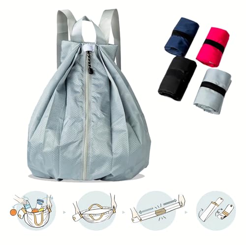 1PC Sports Drawstring Backpack - Swim Gym Bag - Extendable Foldable, Black