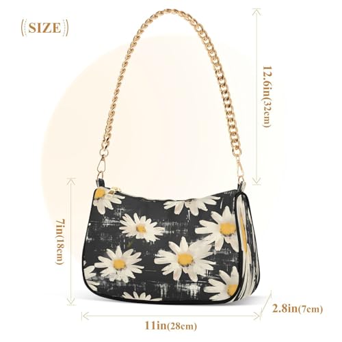 Image of Shoulder Bags for Women Flower Floral Hobo Tote Handbag Small Clutch Purse with Zipper Closure
