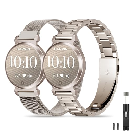 Koazon Metal Watch Bands Compatible with Garmin Lily 2 Active/Lily 2 for Women 14mm Slim Adjustable Mesh Magnetic Clasp Stainless Steel Chain Replacement Bracelet for Lily 2 Classic Accessory