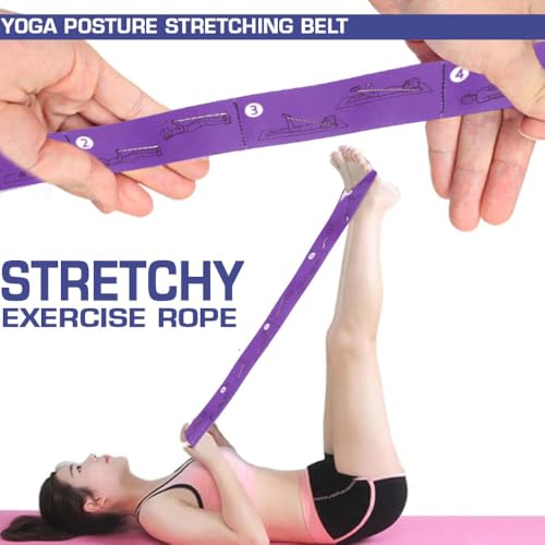 Image of Yoga Strap for All People, 8 Loops Stretching Strap with Printed Positions, Multi-Purpose Elastic Resistance Band for Yoga, 2.5 feet, Fitness, Rehabilitation, Ankle Joint & Ligament Training