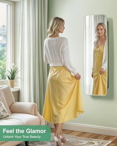 Nicetree Mirror Jewelry Cabinet, Rounded Jewelry Armoire Organizer, Wall or Door Mounted Jewelry Organizer with Storage, Lockable Wide Mirror with Jewelry Storage, Green