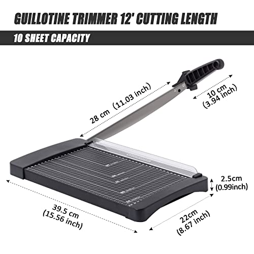 Tianse Paper Trimmer, Paper Cutter Guillotine With Safety Blade Lock 12” 8 To 12 Sheet Capacity, Heavy Duty Metal Base Paper Cutting Board For Home, Office,School #TOP2