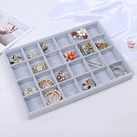 Image of 24 Grid Velvet Jewellery Drawer Organizer Tray Stackable Jewelry Tray for Drawer and Storage and All Other Jewellery Needs
