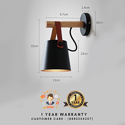 Image of Smartway Black Leather LED Wall Lamp | Modern Decorative Wall Light for Living Room, Bedroom, Bedside & Kids Room | Wooden Arm Designer Wall Mount Light | Premium Home Decor | 1-Year Warranty