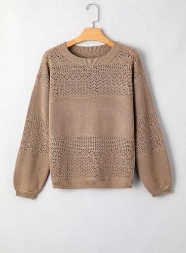 Image of SHEWIN Women's Sweaters Casual Long Sleeve V Neck Crewneck Lightweight Crochet Pullover Sweater Tops