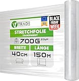 V1 Trade Stretchfolie Transparent - Strechfolienrolle 150m x 40 cm - Verpackungsfolie 23my - Umzugsfolie für möbel - Stretch Film for moving - verpackungsmaterial Stretchfolie