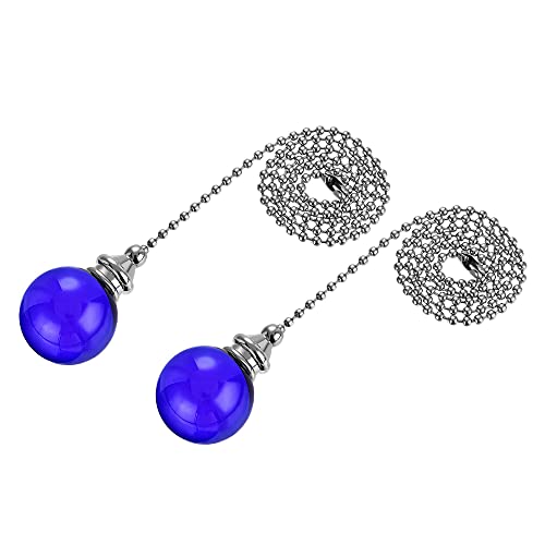 Image of uxcell Ceiling Fan Pull Chain, 20 Inch Fan Pull Chain Ornament Extension Lighting Accessories, 30mm Crystal Ball Pendant, Blue 2Pcs