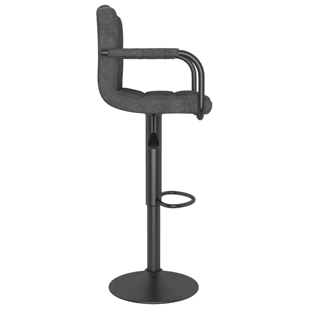 Taburete de bar de tela gris oscuro, altura regulable, elevador de gas, giratorio 360 grados, con reposapiés, silla de bar acolchada de acero con recubrimiento en polvo, para cocina y comedor