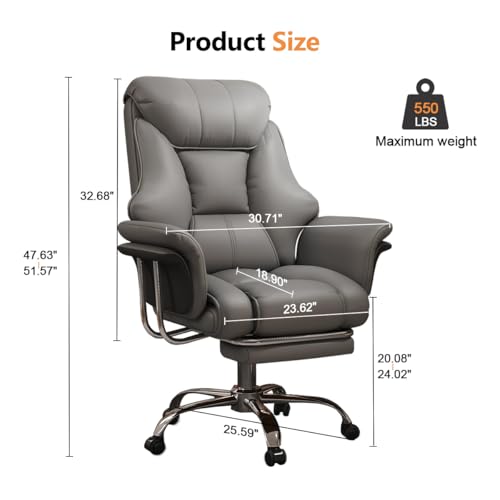 Image of Big and Tall Office Chair Wide Seat Ergonomic Leather Executive Desk Chair with Leg Rest, Heavy-Duty 550 lbs Adjustable Height Computer Gaming Chairs