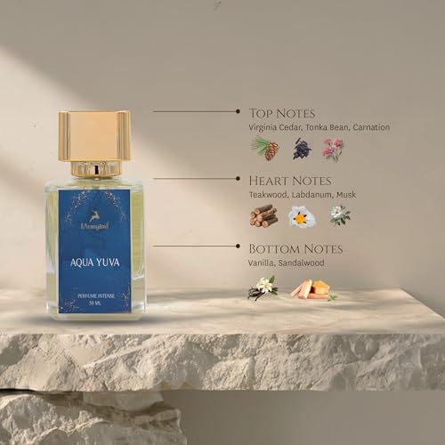 Image of Aranyam Perfumes Natural Aqua Yuva Perfume for Unisex | Long-Lasting Fresh, Aquatic, Sweet & Floral Fragrance | Mild Daily Use and Perfect Valentines Gift for Men & Women (50 ML)