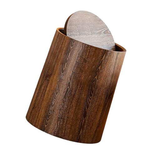 Caneca de basura redonda con tapa giratoria 360° y aspecto madera miniatura 6