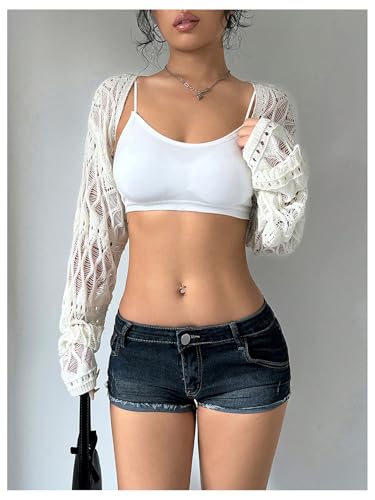 Image of Verdusa Crochet Cropped Shrugs For Women Y2K Lightweight Cardigan Bolero Shrug Hollow Out Knit Top