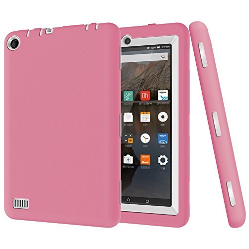 Fire 7 2015 Case, Pandawell Hybrid Heavy Duty Rugged Shockproof Armor Defender Cover Case for Amazon Fire (5th Generation - 2015 release) 7.0 Inch Tablet - Pink
