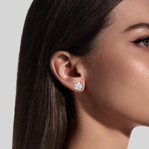 Round Cut Clear Cubic Zirconia Stud Earring for Women and Men, 14K Yellow Gold Plated Hypoallergenic Halo Earrings with Blue CZ3