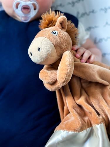 Image of Horse Lovey Blanket for Baby | Large 20 inch x 20 inch Baby Lovey Unisex | Cute Horse Security Blanket for Babies and Toddlers