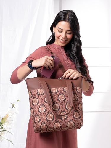 ZOUK Printed Women's Jute Handcrafted Vegan Leather Everyday Tote