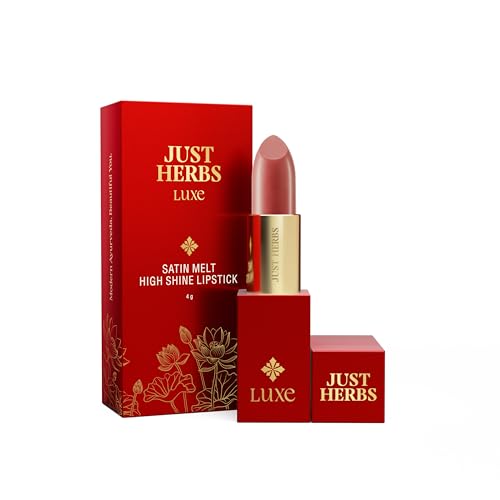 Image of Just Herbs Luxe Satin Melt High Shine Lipstick | Luxury Makeup | Ayurvedic Formula | Long Lasting Shine | Ayurvedic Lipstick - 4 gm (05 SUNLIT CARAMEL)
