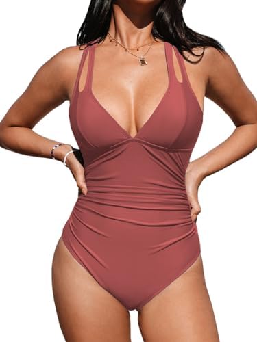Cupshe Badpak voor dames, eendelig, V hals, buikcorrigerend effect, dubbele verstelbare bandjes, O ring cut out op de rug, Roze Bloemen, S