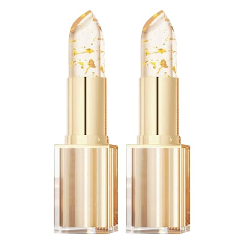 Brillante Labial Que Cambia De Color, Resistente A Las Transferencias, Con Acabado Dorado Para Mujer, 24 Horas De Duración, Brillo Labial Con Cambio De Color, Brillante Con Cristales (2pcs)