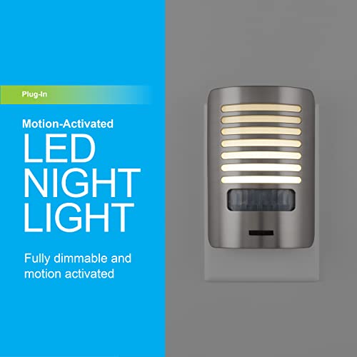 Image of GE LED Night Light, Motion Sensing, Dimmable, Louver Shade, Brushed Nickel, Plug-in, UL-Certified, Ideal Nightlight for Bedroom, Bathroom, Kitchen, Hallway, and More, 67551