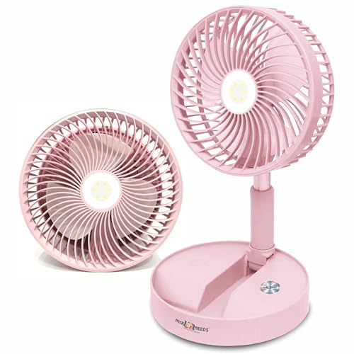 Image of Pick Ur Needs Rechargeable Foldable Small Standing Electric Mini Fan With 3 Mode & LED Light For Home, Bedroom, Office (Pink)