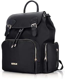 Hafmall Diaper Bag Backpack, Multifunctional Stylish Baby Bag with Stroller Hooks for Boys Girls, Travel Diaper Backpack for Mom Dad, Black Maternity Nappy Bag