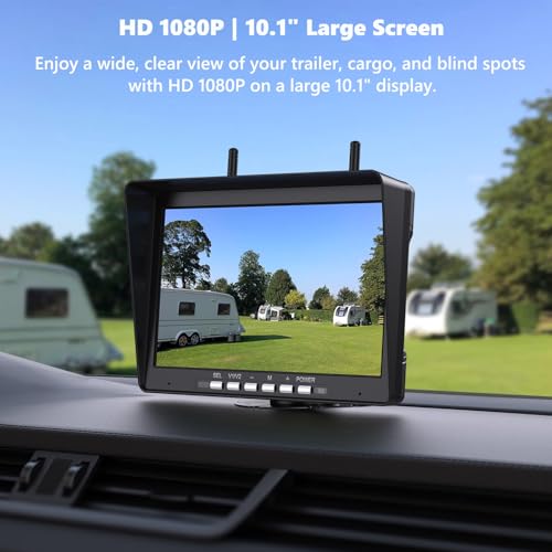 Image of 2-Camera Wireless RV Backup Camera System with 10.1-Inch DVR Monitor, 1 Rear Sharkfin, 1 Side Camera, IP69K Waterproof, IR Night Vision, Compatible with Furrion Pre-Wired Jacks-ZEROXCLUB BY52