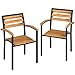 Outsunny 2 Gartenstühle, stapelbar, mit Armlehne, Sitzfläche und Rückenlehne aus Massivholz, Lattenrost, Stahlgestell, Outdoor-Stühle für Terrasse, Balkon, 56 x 59 x 84 cm, Natur