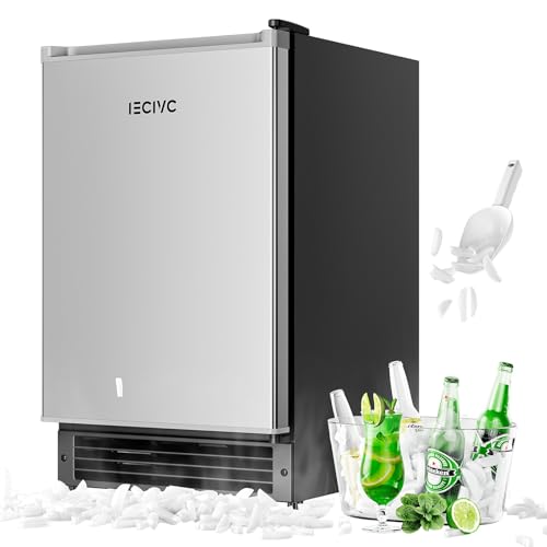 IECIVC Under Counter Crescent Ice Maker Machine 15 W Drainless Built-in Ice Maker 15 LBS/Day with 12 LBS Storage Bin Perfect for Commercial Home Bar No Drain