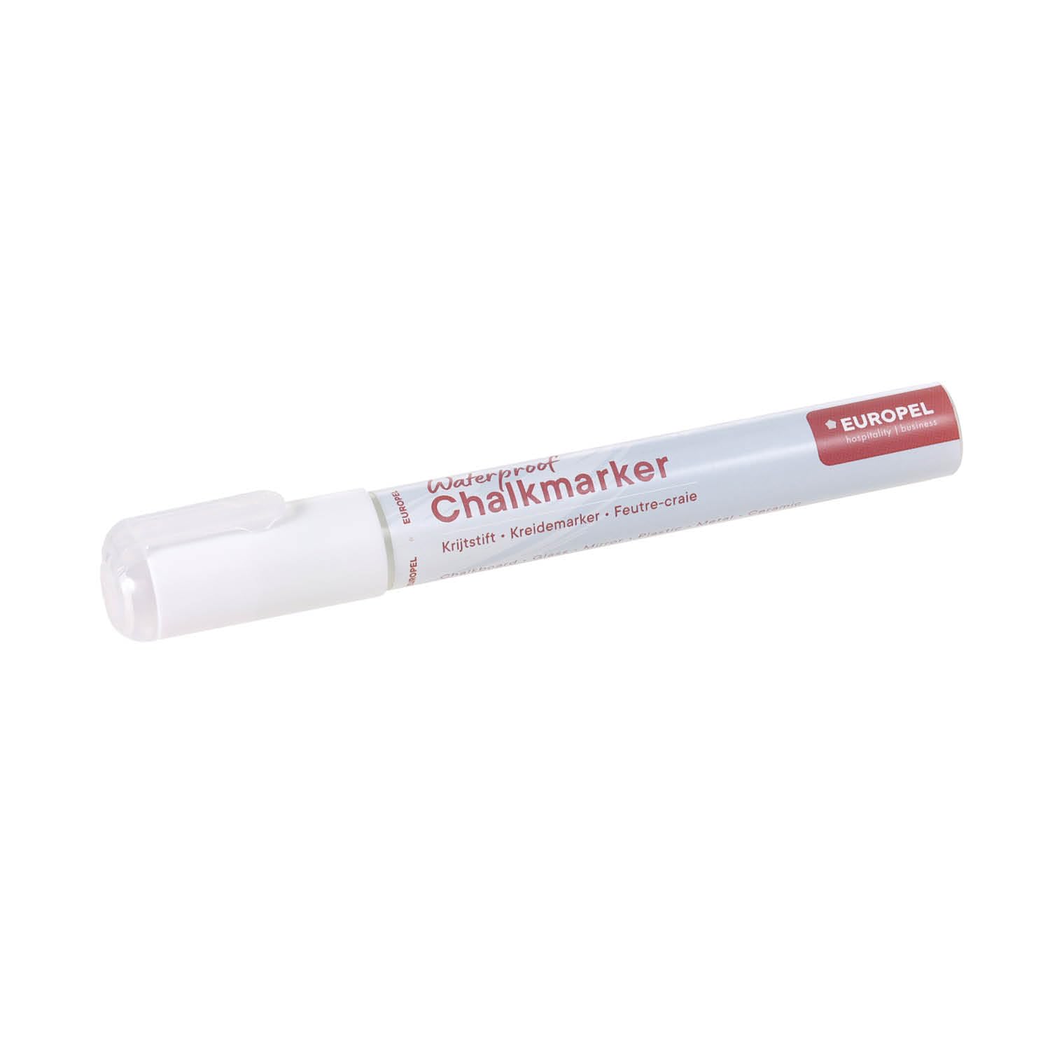 Europel Marker kredowy, wodoodporny, końcówka 6 mm – 1 biały marker w blistrze do wiadomości do użytku wewnątrz i na zewnątrz – tablice, łupki, tablice, okna