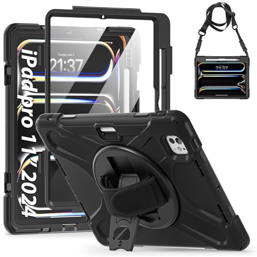 Gerutek Coque Antichoc pour iPad Pro 11 Pouces (M5/M4 2025/2024 Modèle), Étui Armure Robuste iPad Pro 11 avec Protection d'écran, Support Rotatif, Dragonne...