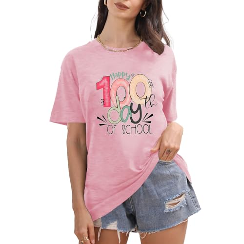 Image of 100th Day of School Shirt for Women Teacher Graphic T-Shirt Funny Teach Short Sleeve Tee Tops