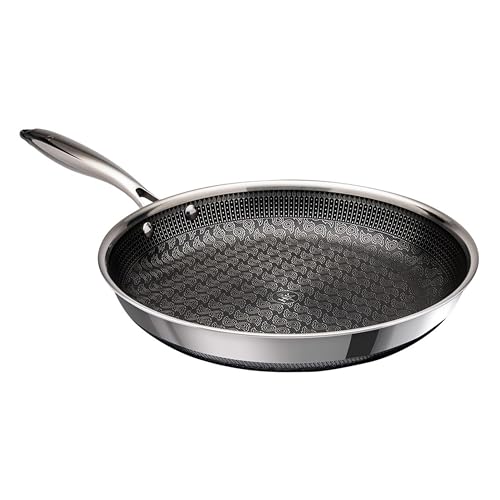 Hell's Kitchen Hybrid 11' Frying Pan, Tri-Clad Stainless Steel and Nonstick Ceramic PFAS Free, no PFOA, no PTFE, no Teflon, Non Toxic Cookware, Metal Utensil Safe, All Cooktops, Oven Safe