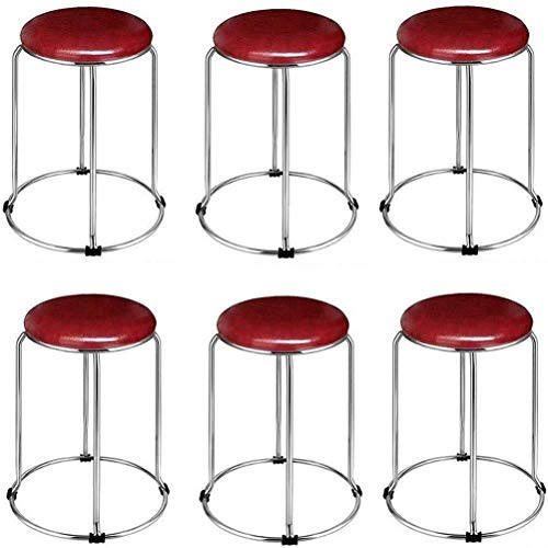 Wuzhengzhijia Juego de 6 apilable PU Taburete Redondo, de Acero Inoxidable Plegable Arte Footstool Sofá Sillas, Sala de Estar Cocina Comercial Mobiliario- no se Requiere ensamblaje (Size : 07)
